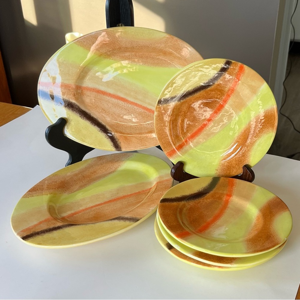 VTG Bella Casa by Ganz, hand painted ceramic oval platters and serving dishes